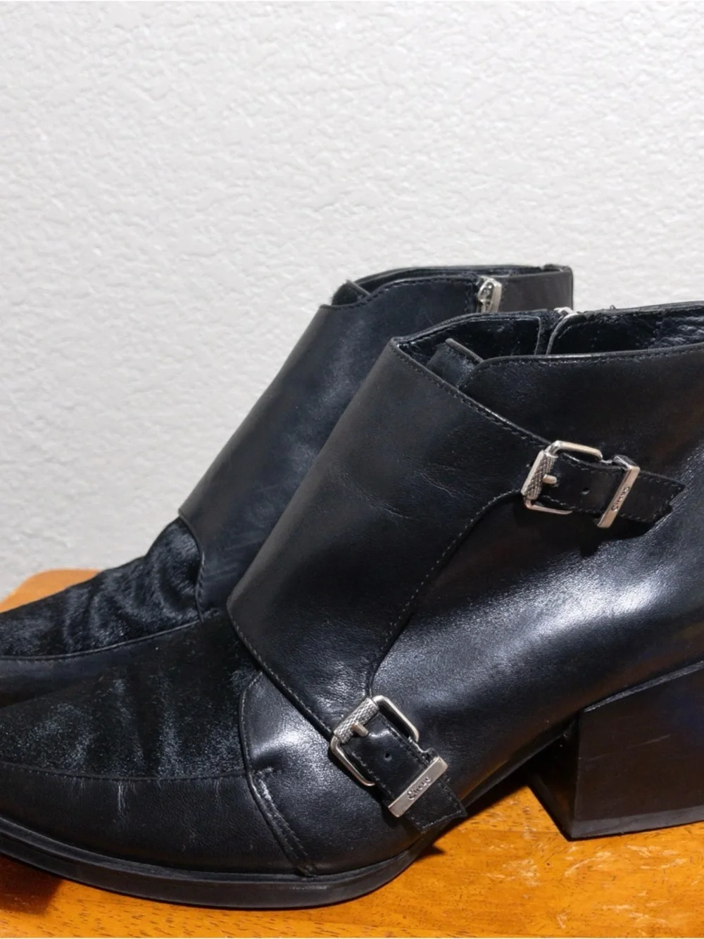 Sam Edelman Circus Reese Monk Strap Booties 8 Black Silver Buckle Pointed Toe - Picture 4 of 15